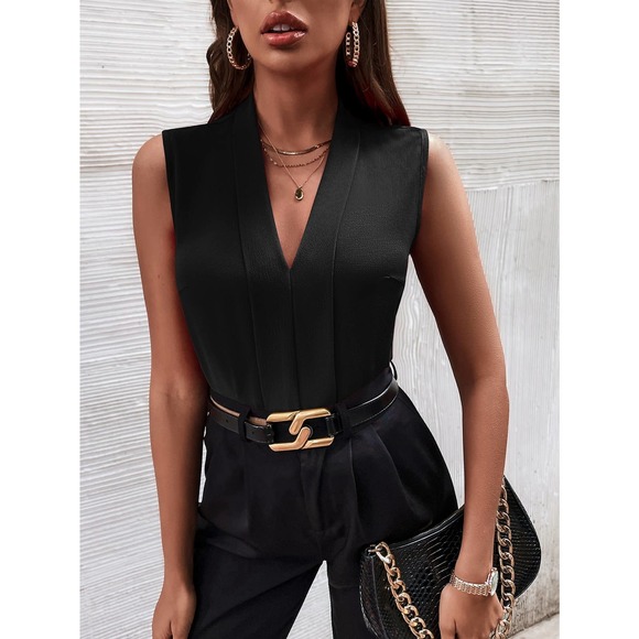 Sleeveless Press Crease Blouse Minimalist Business Casual navy blue - Picture 7 of 11